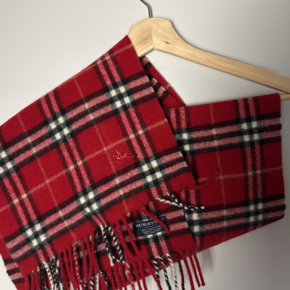 BURBERRY Red Plaid Lambswool Scarf